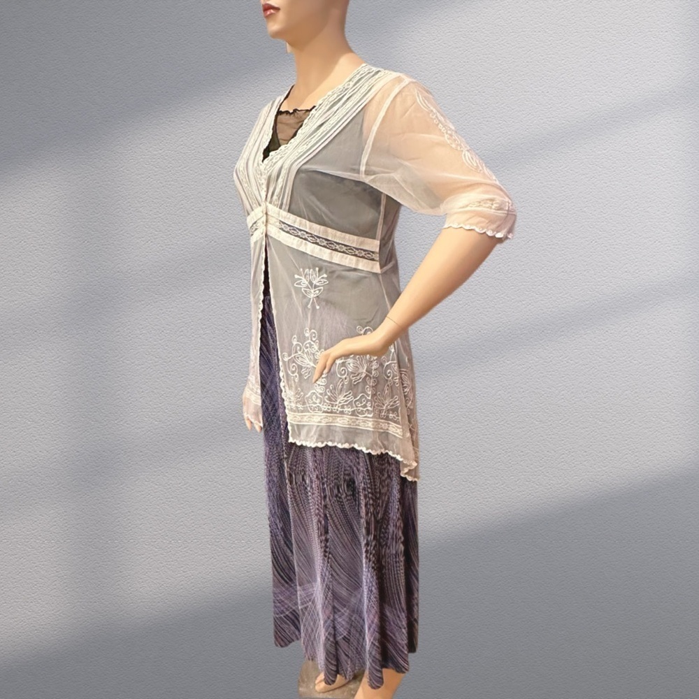Nataya ALT-3 Sheer Lace Titanic Tunic Size XL Ivory Nylon Soutache Embroider NWT
